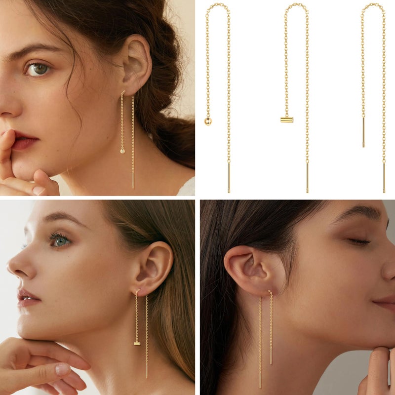 ORAZIO 6 Pairs Stainless Steel Chain Tassel Earrings for Women Lightweight Wave Threader Ball Dangle Drop Minimalist Chain Earrings Set - Image 3